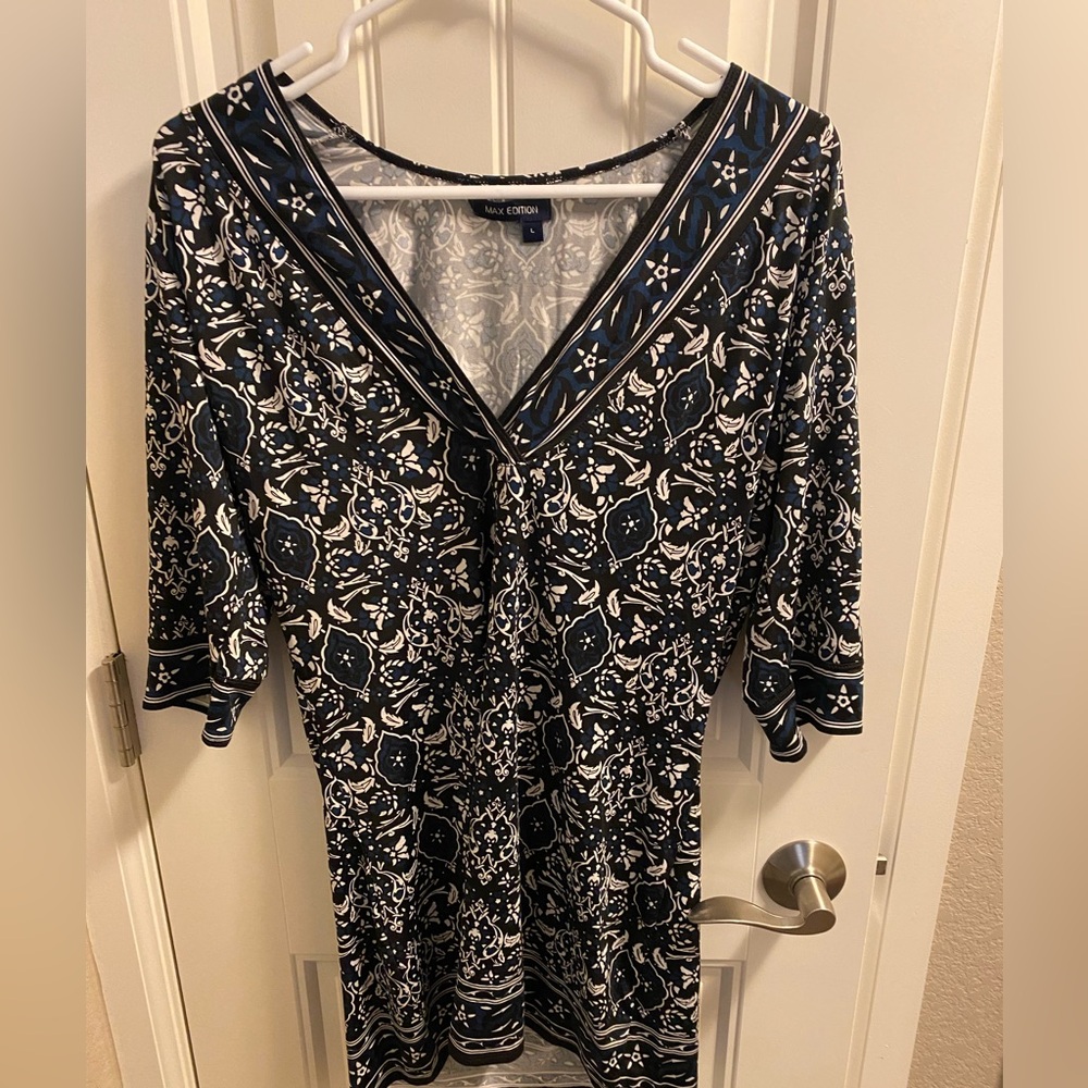 Max Edition L Top Stretch Blouse Half Sleeve Shirt Large Lg Black Blue White